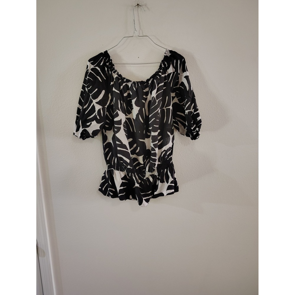 White House Black Market Monstera Leaf Off Shoulder Smocked Peplum Blouse M